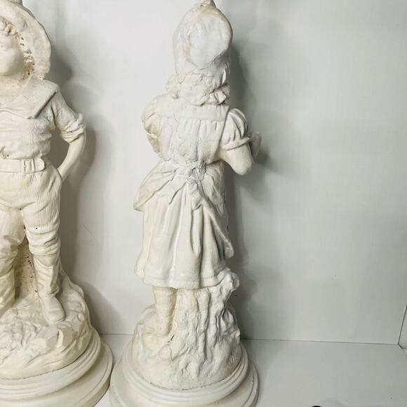 VINTAGE PAIR LARGE TABLE LAMPS CHALKWARE FIGURE WOMAN AND MAN - Picture 6 of 7